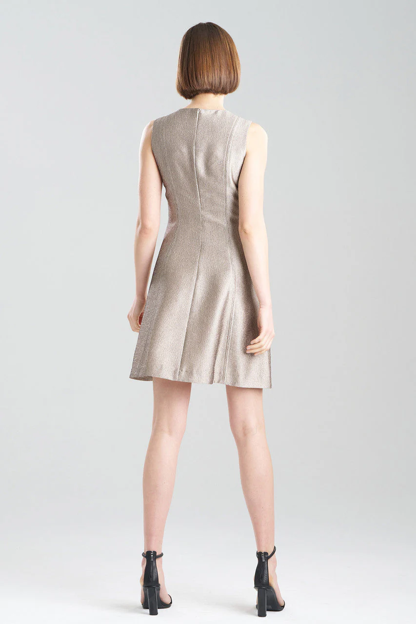 Lustrous Textured Jacquard Pleated Dress - Image 3
