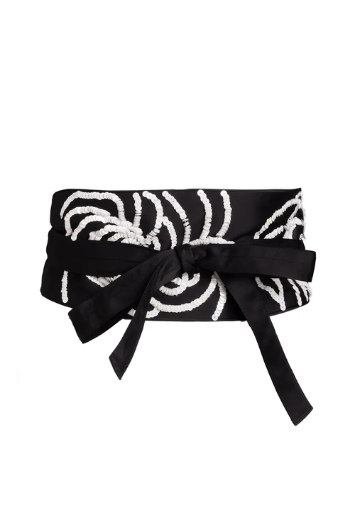 Luxe Charmeuse Embroidered Floral Sequin Obi Belt
