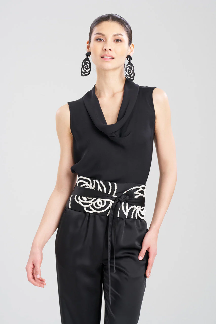 Luxe Charmeuse Embroidered Floral Sequin Obi Belt - Image 2
