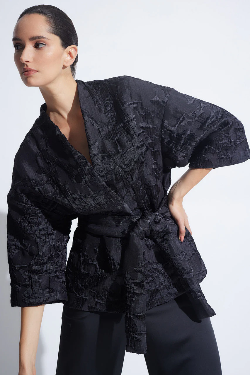 Matelassé Short Kimono Belted Topper - Image 2
