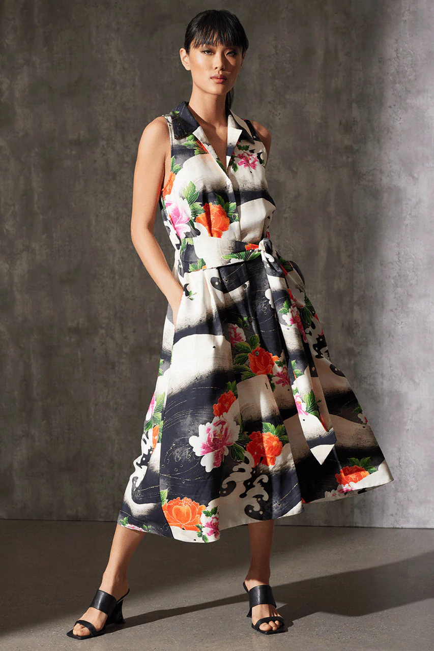 Mayumi Cotton Silk Belted Halter Shirtdress - Image 3
