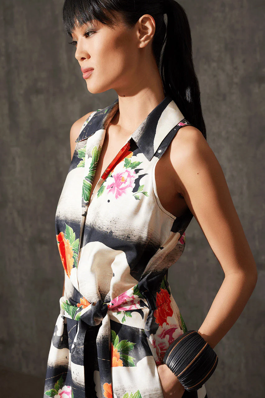 Mayumi Cotton Silk Belted Halter Shirtdress - Image 5