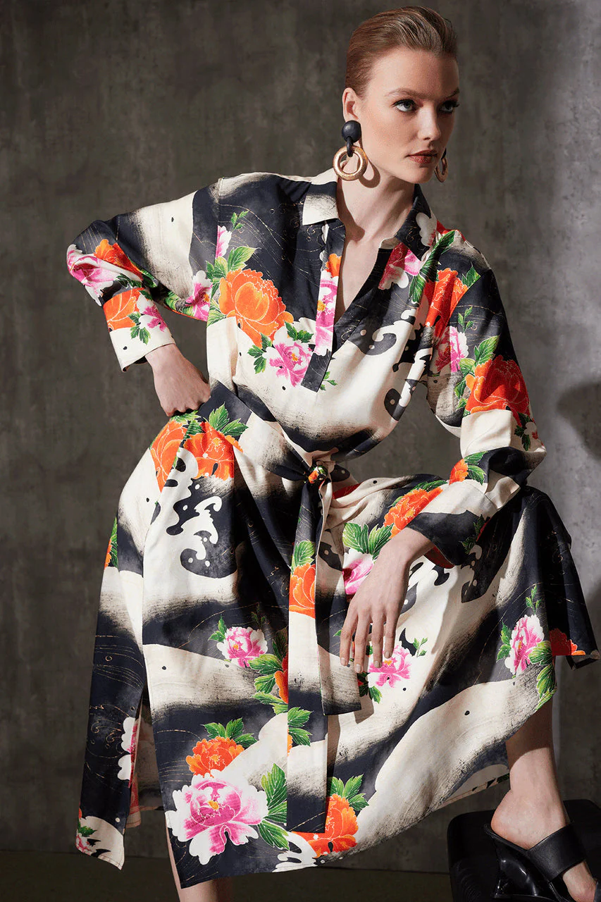 Mayumi Cotton Silk Oversized Half Placket Shirtdress - Image 8