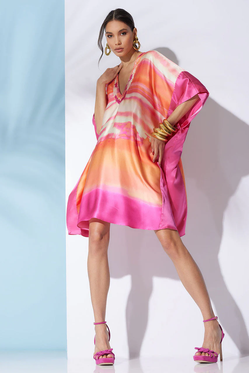 Minako Short Cocoon Silk Embellished Caftan - Image 4