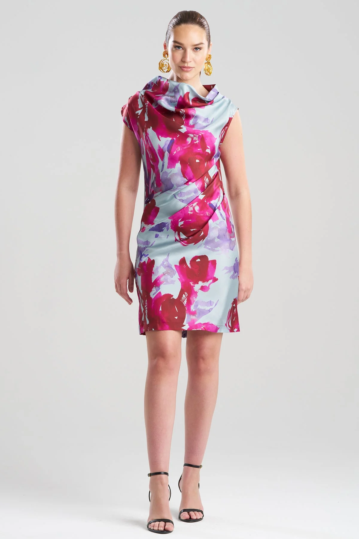 Mira Silk Twill Asymmetric Funnel Neck Dress - Image 2