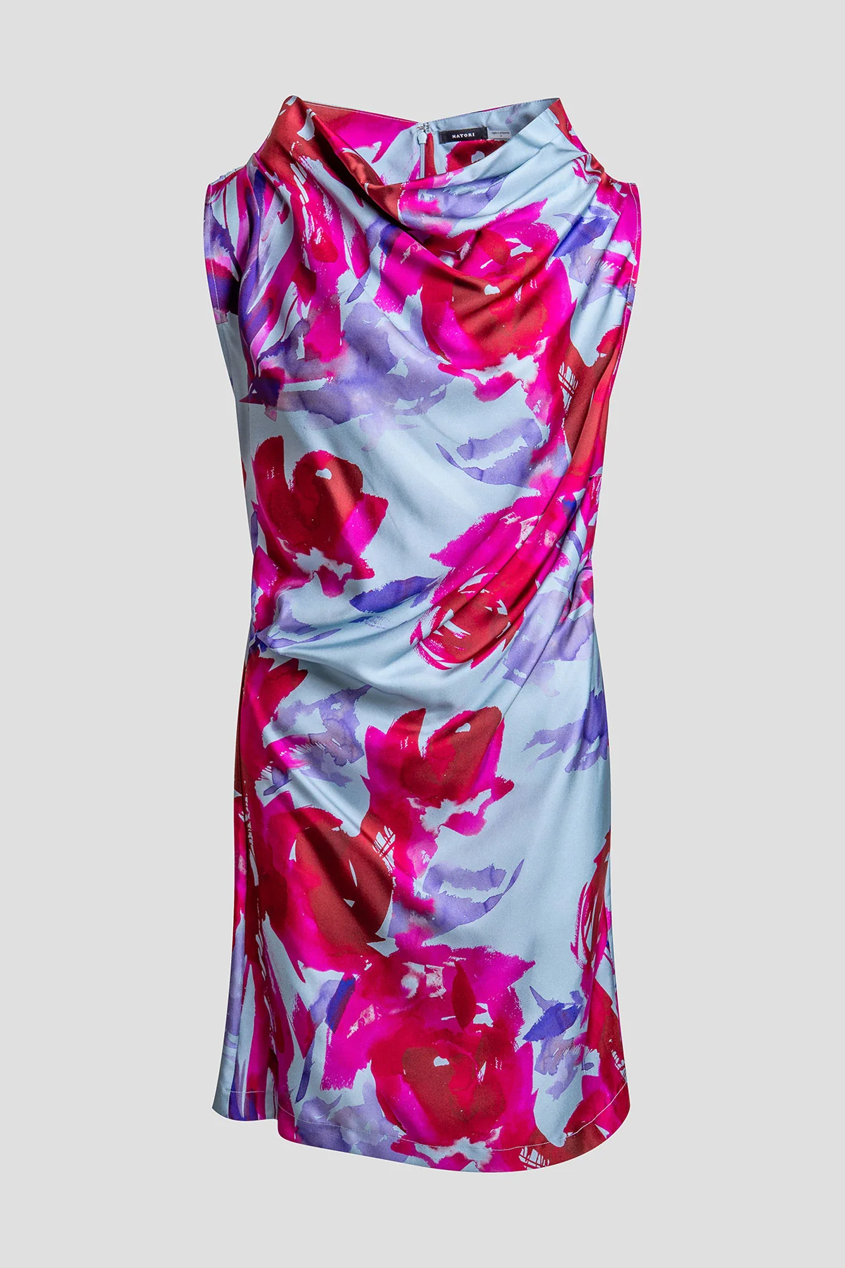 Mira Silk Twill Asymmetric Funnel Neck Dress - Image 4