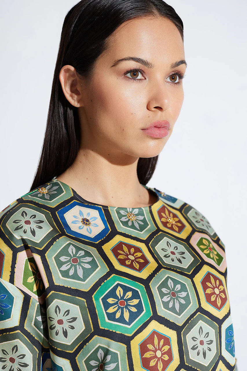 Mitsu Printed Cotton Sateen Beaded T-Shirt Dress - Image 5