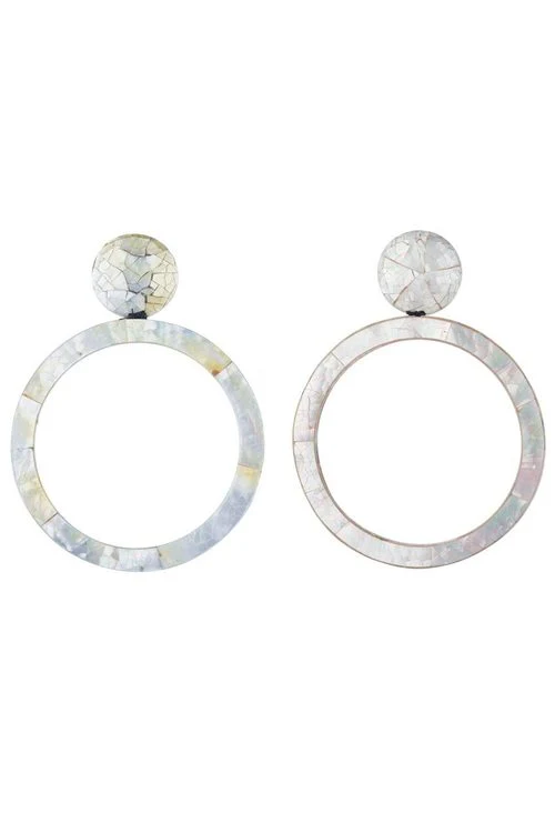 Mother of Pearl Closed Hoop Clip Earrings