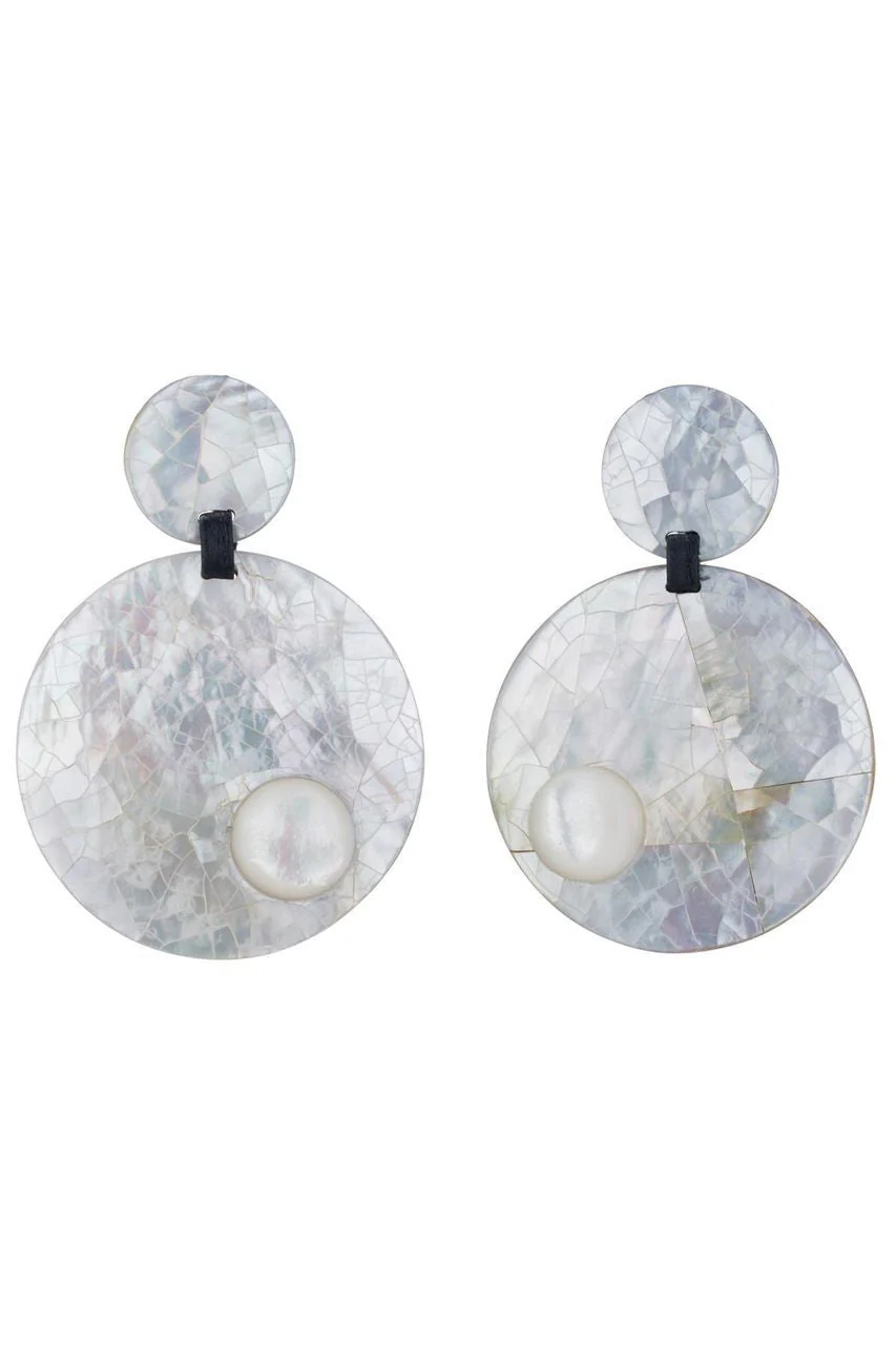 Mother of Pearl Round Clip Earrings - Image 2