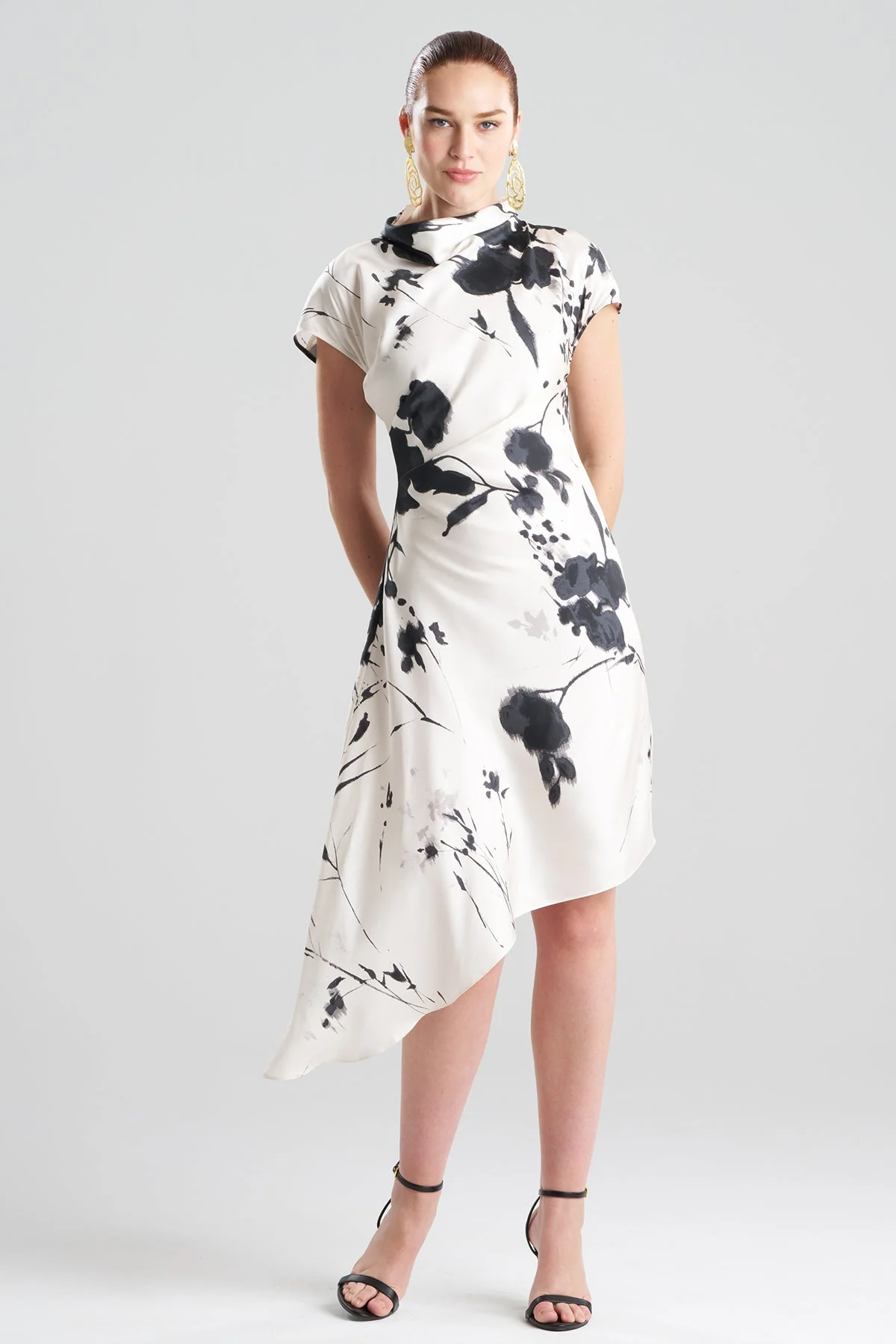 Nara Silk Twill Asymmetric Pleated Dress - Image 2