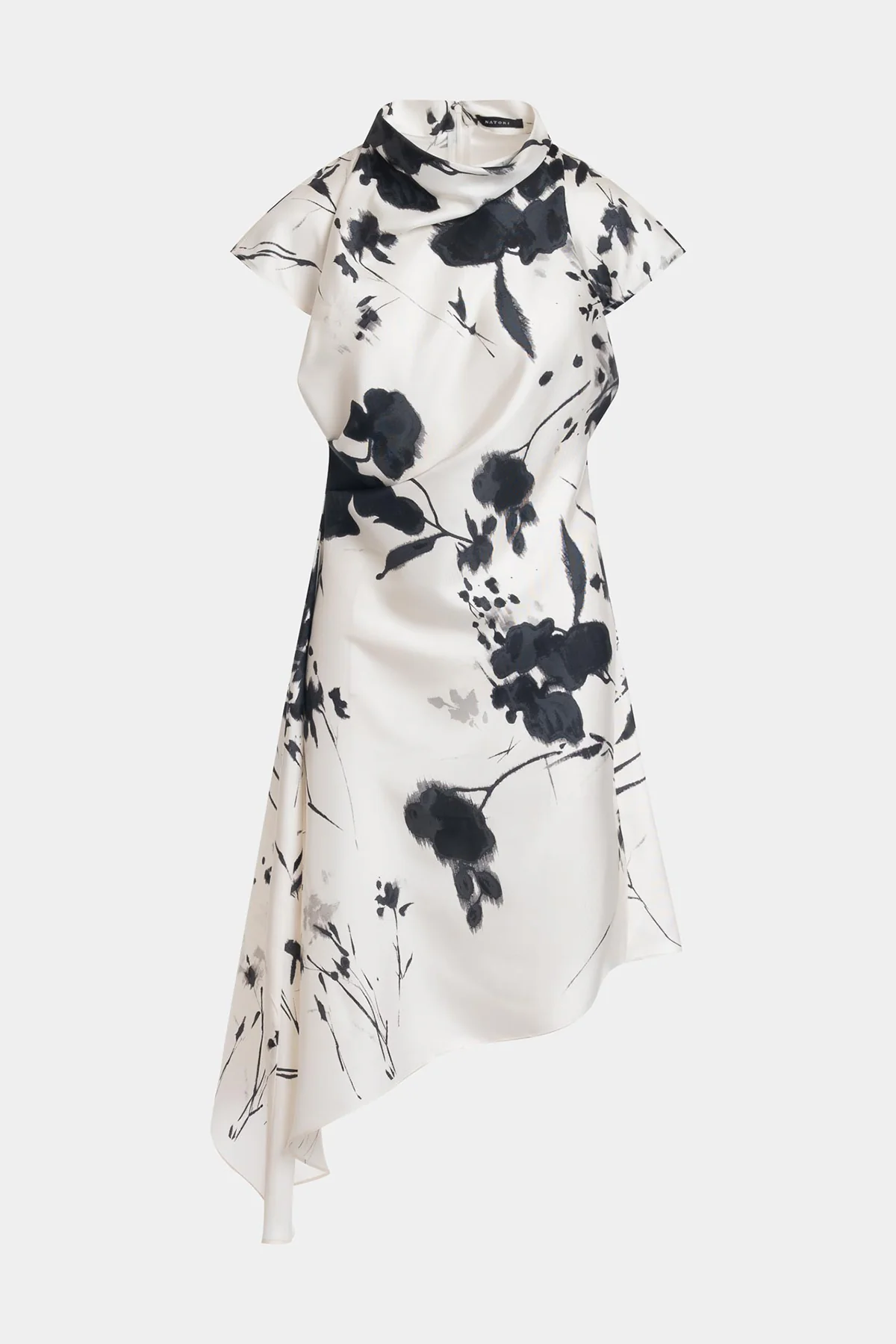 Nara Silk Twill Asymmetric Pleated Dress - Image 4
