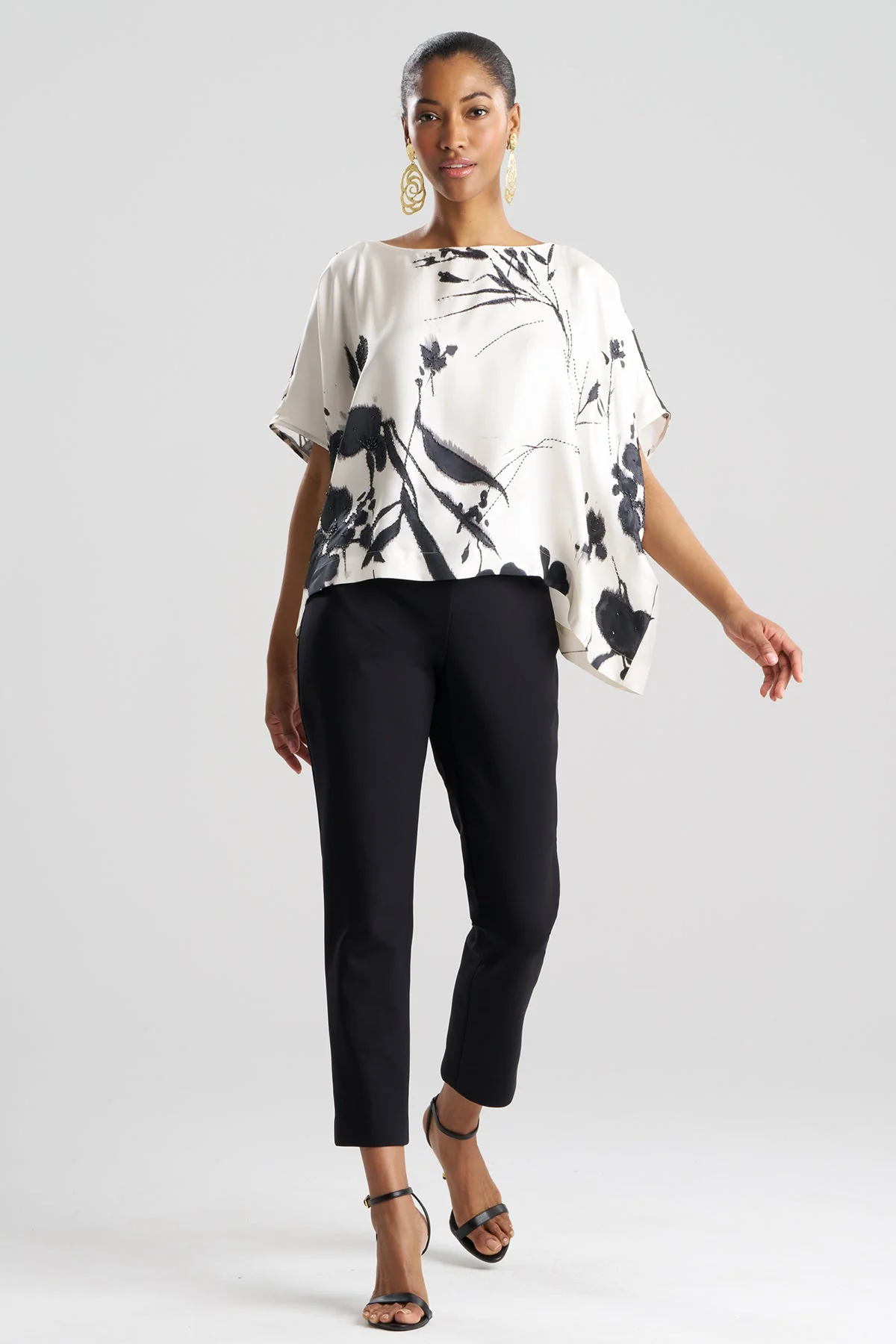 Nara Silk Twill Beaded Caftan Top