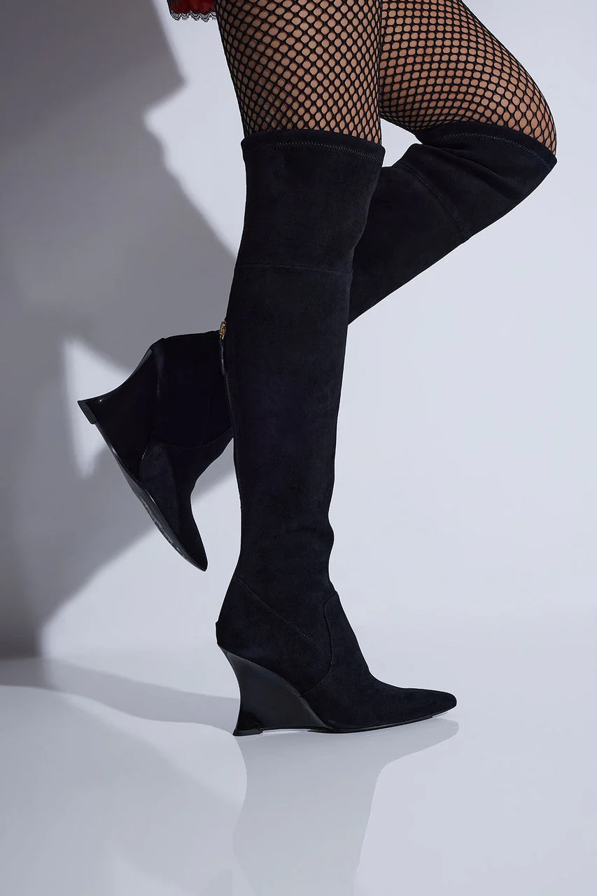 Natsu Stretch Suede Over the Knee Wedge Boot - Image 2