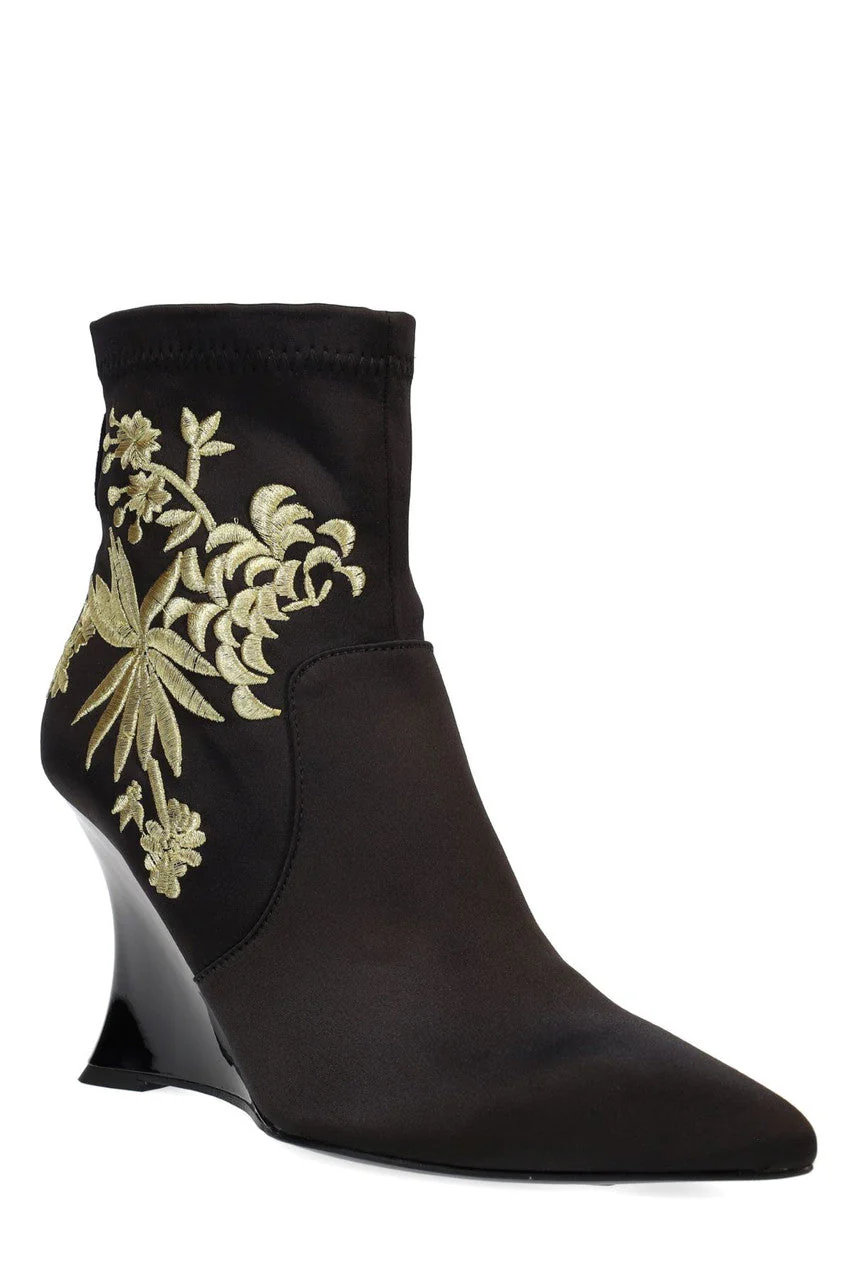 Neko Satin Embroidery Wedge Ankle Boot - Image 4