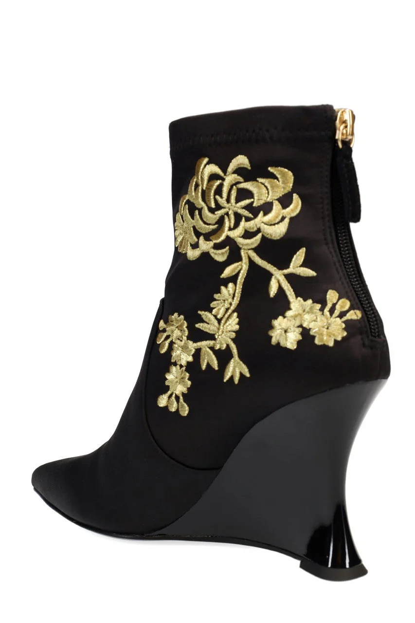 Neko Satin Embroidery Wedge Ankle Boot - Image 5