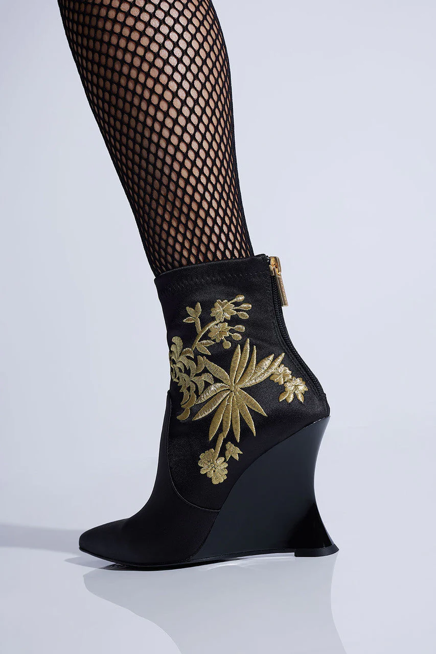 Neko Satin Embroidery Wedge Ankle Boot - Image 6