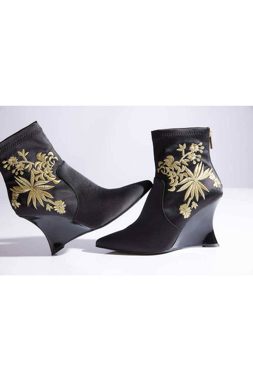 Neko Satin Embroidery Wedge Ankle Boot - Image 7