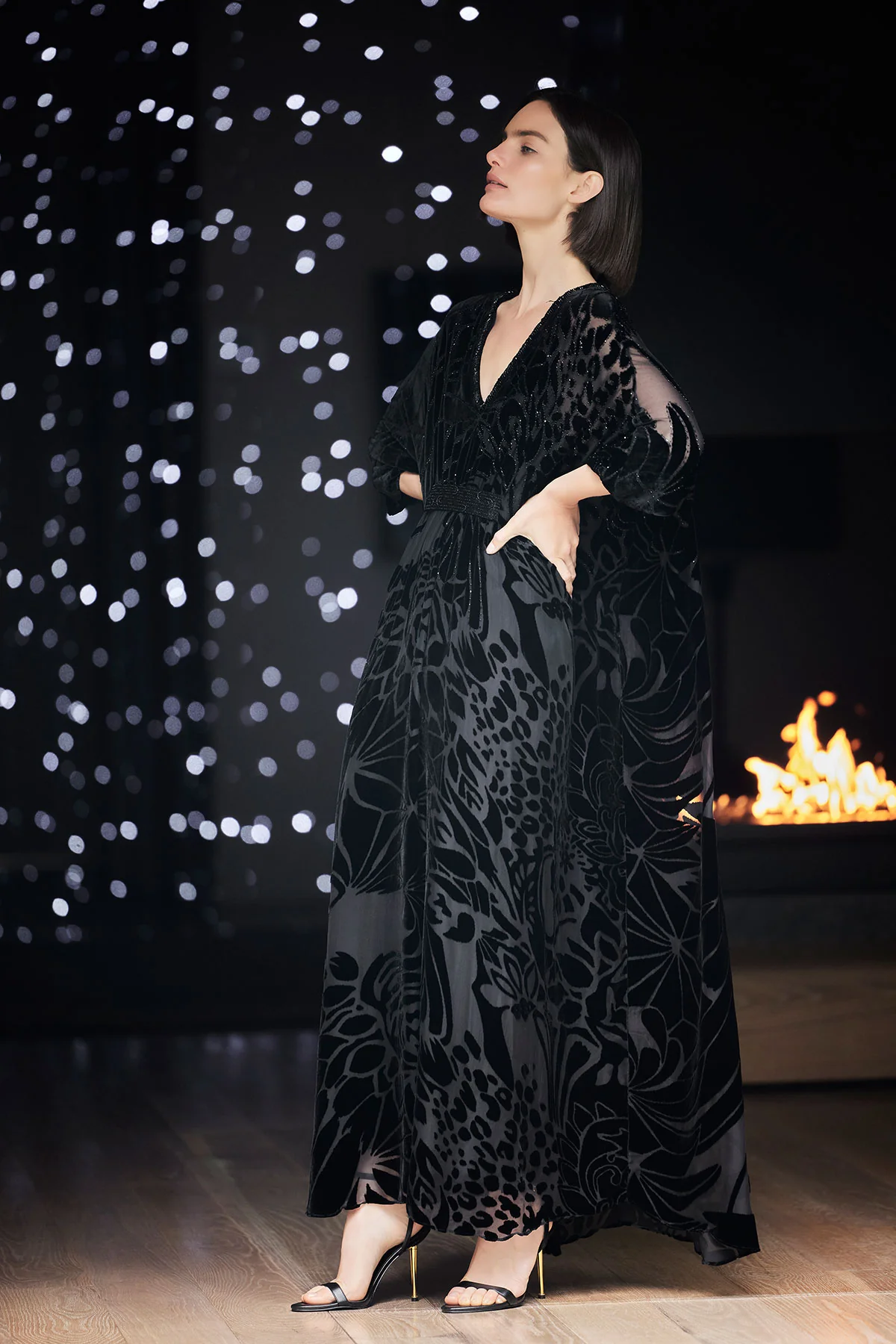 Nouveau Velvet Embellished Silk Caftan