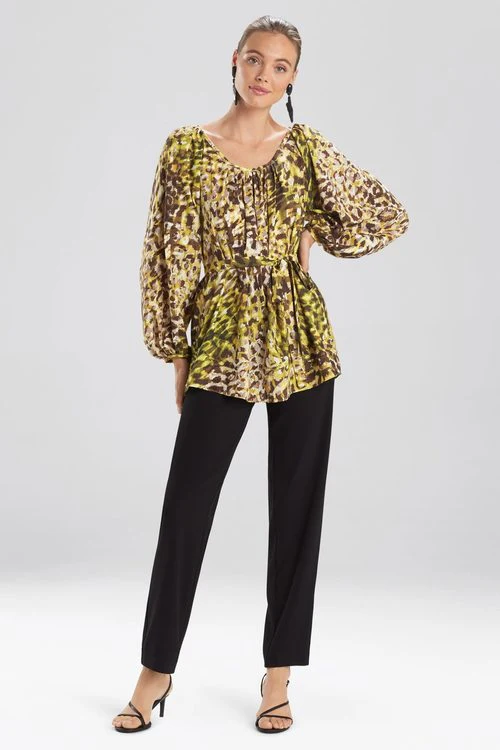 Ombre Animale - Silky Soft Peasant Blouse - green