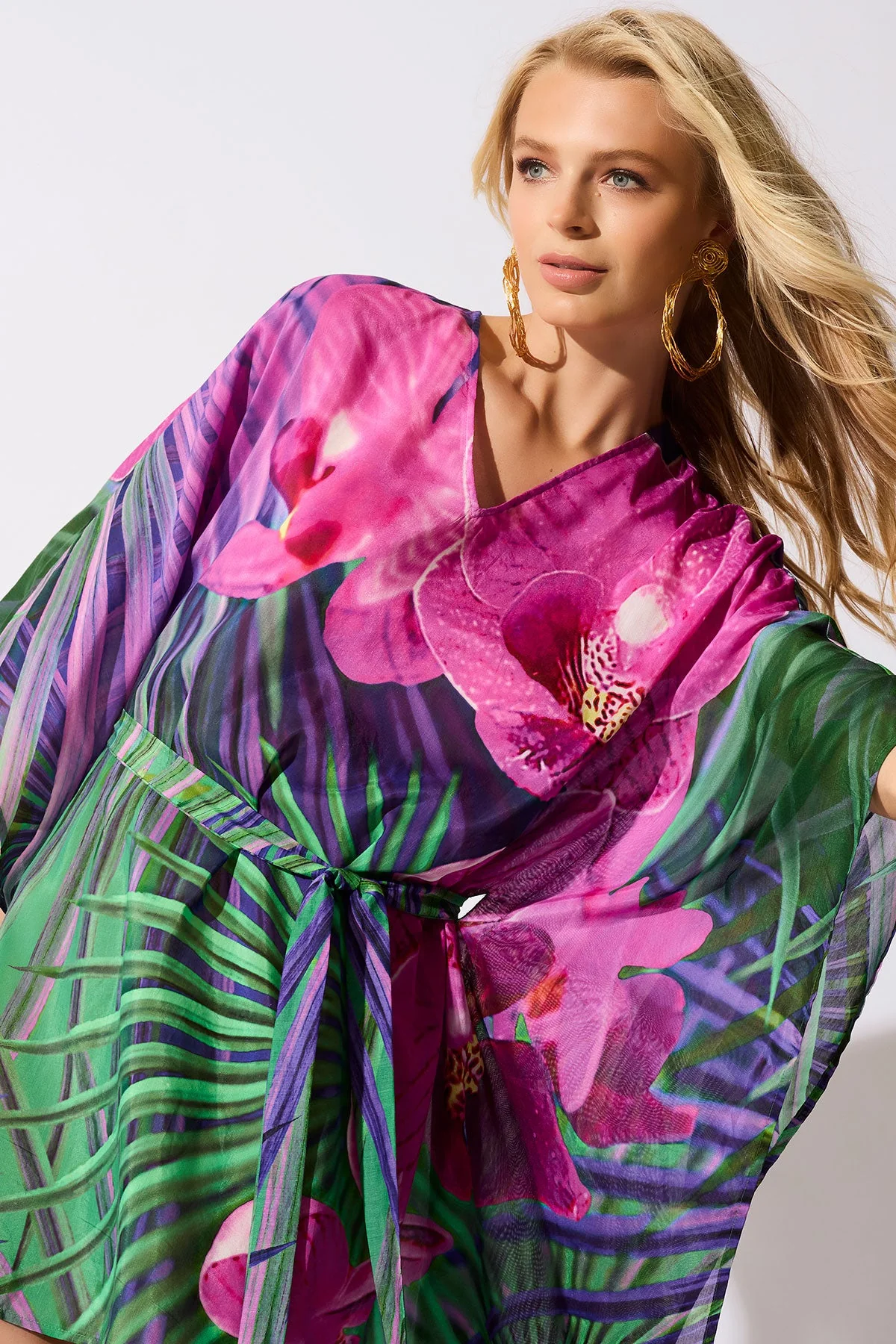 Orchid Silk Cotton Voile Short Caftan - Image 4