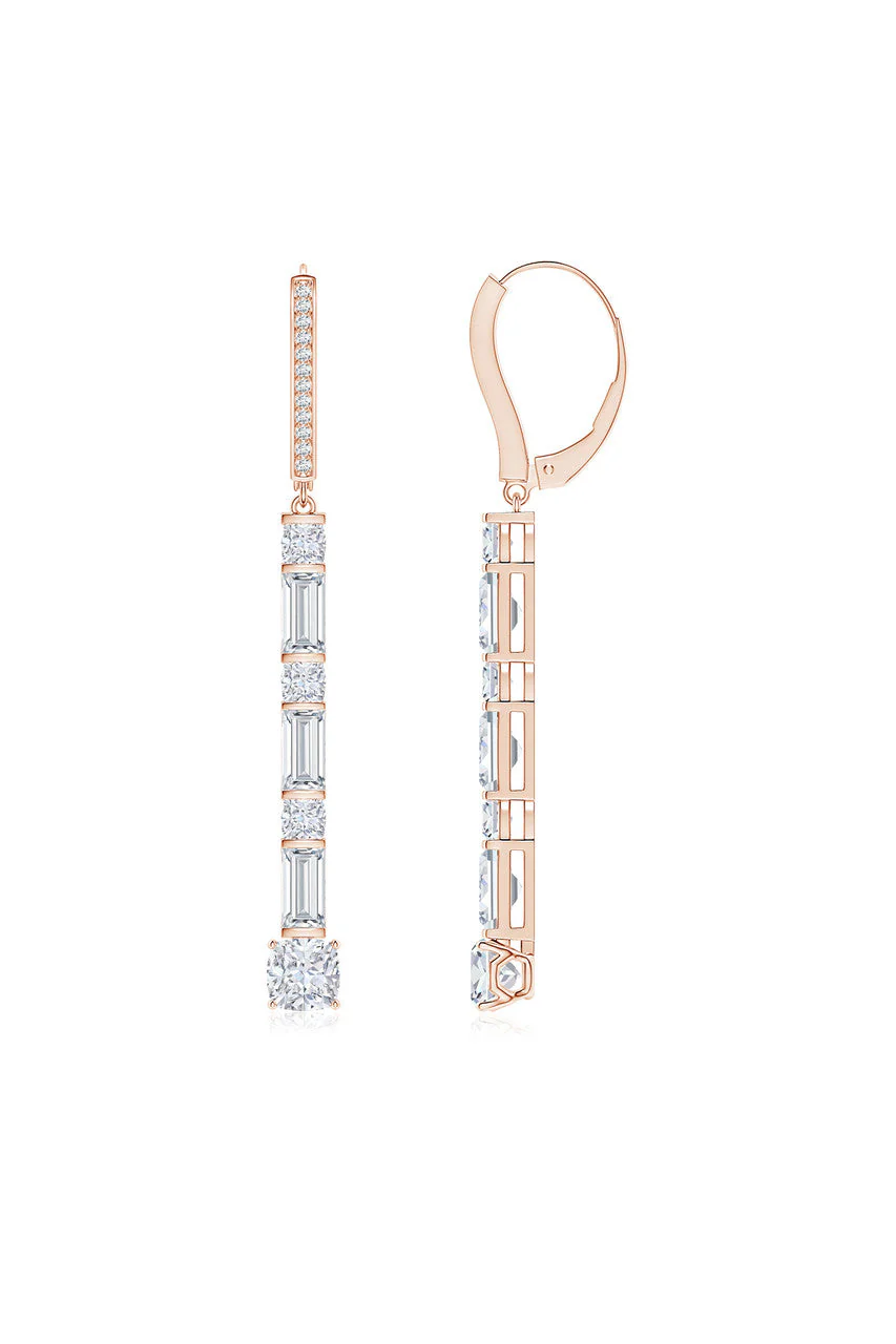 Orient Express Lab-Grown 14K Gold Baguette & Cushion Diamond Long Drop Earrings - Image 2