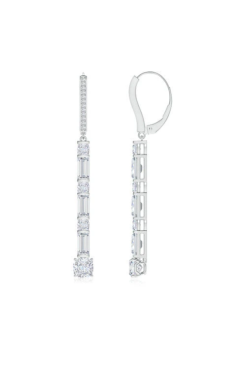 Orient Express Lab-Grown 14K Gold Baguette & Cushion Diamond Long Drop Earrings - Image 2