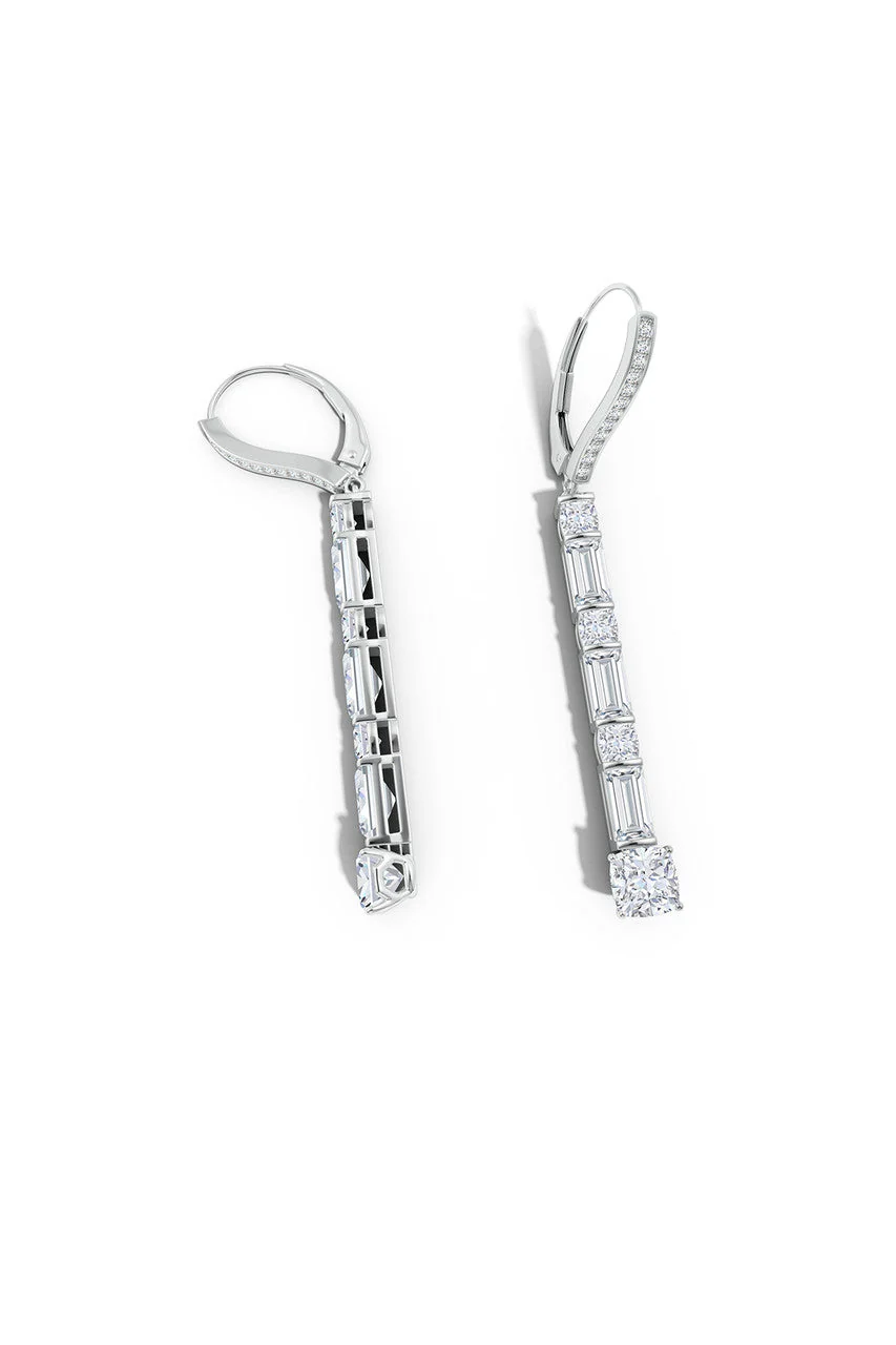 Orient Express Lab-Grown 14K Gold Baguette & Cushion Diamond Long Drop Earrings - Image 3
