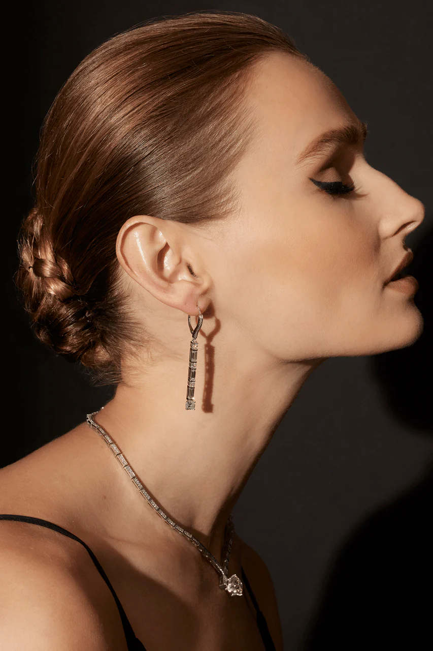 Orient Express Lab-Grown 14K Gold Baguette & Cushion Diamond Long Drop Earrings - Image 4