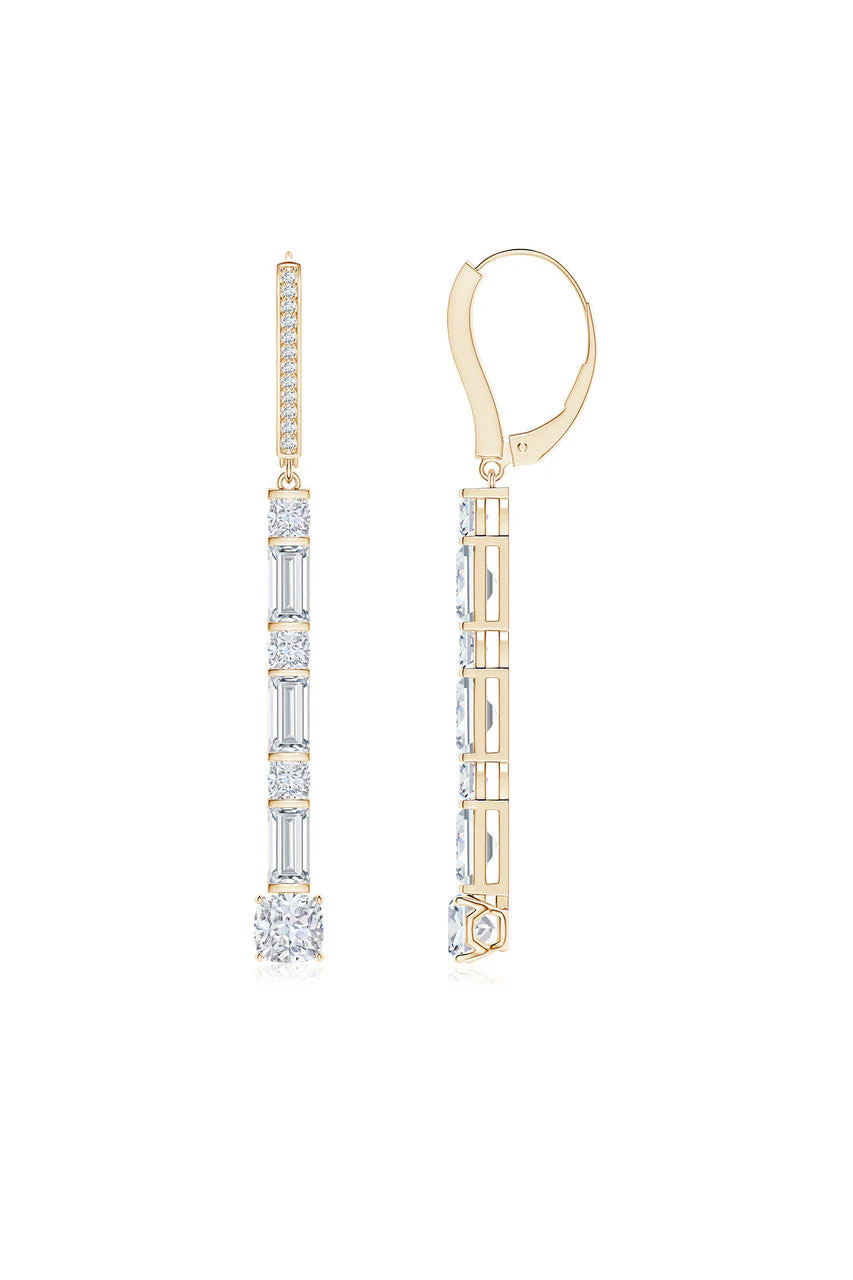Orient Express Lab-Grown 14K Gold Baguette & Cushion Diamond Long Drop Earrings - Image 2
