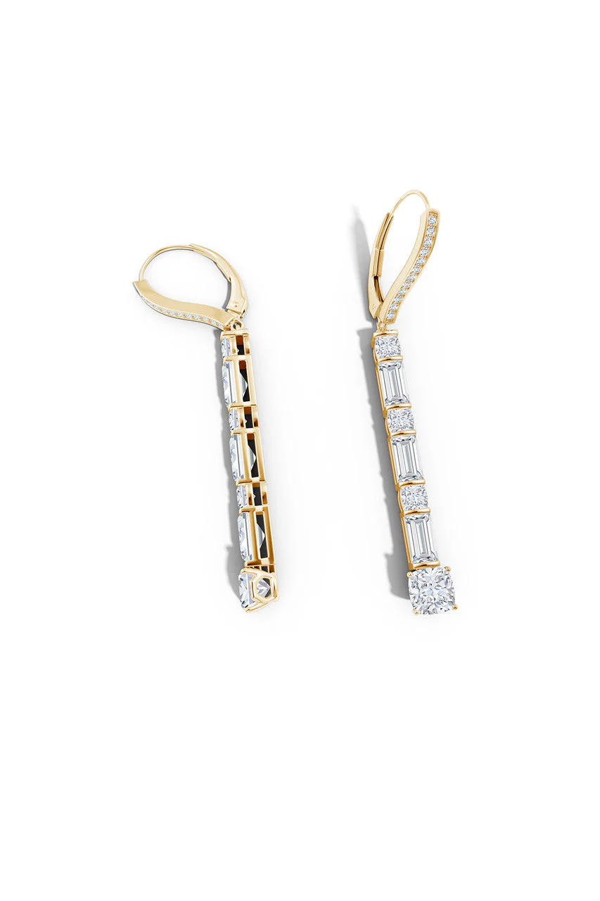 Orient Express Lab-Grown 14K Gold Baguette & Cushion Diamond Long Drop Earrings - Image 3