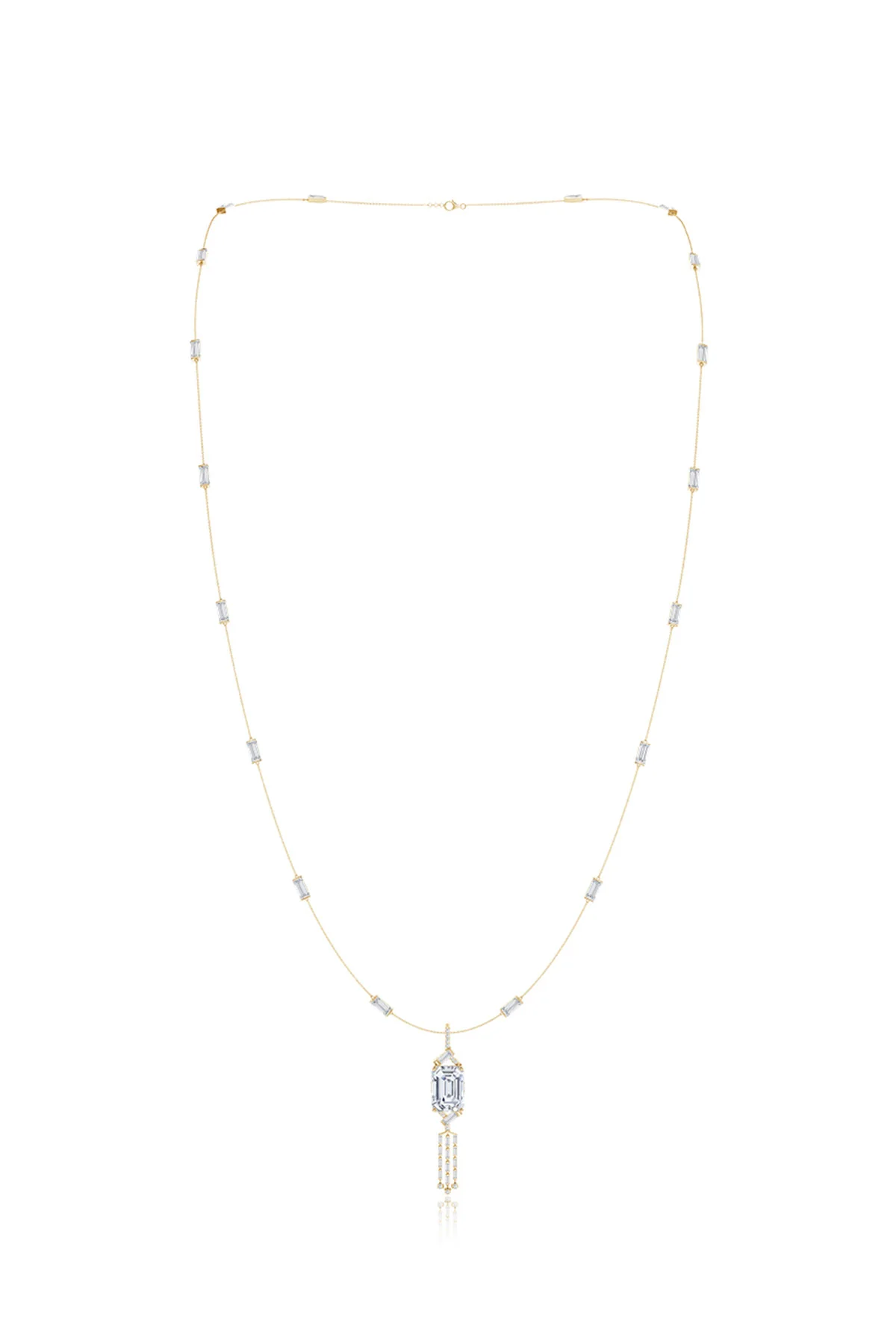 Orient Express Lab-Grown 14K Gold Baguette & Diamond Detachable Tassel Pendant Chain Necklace