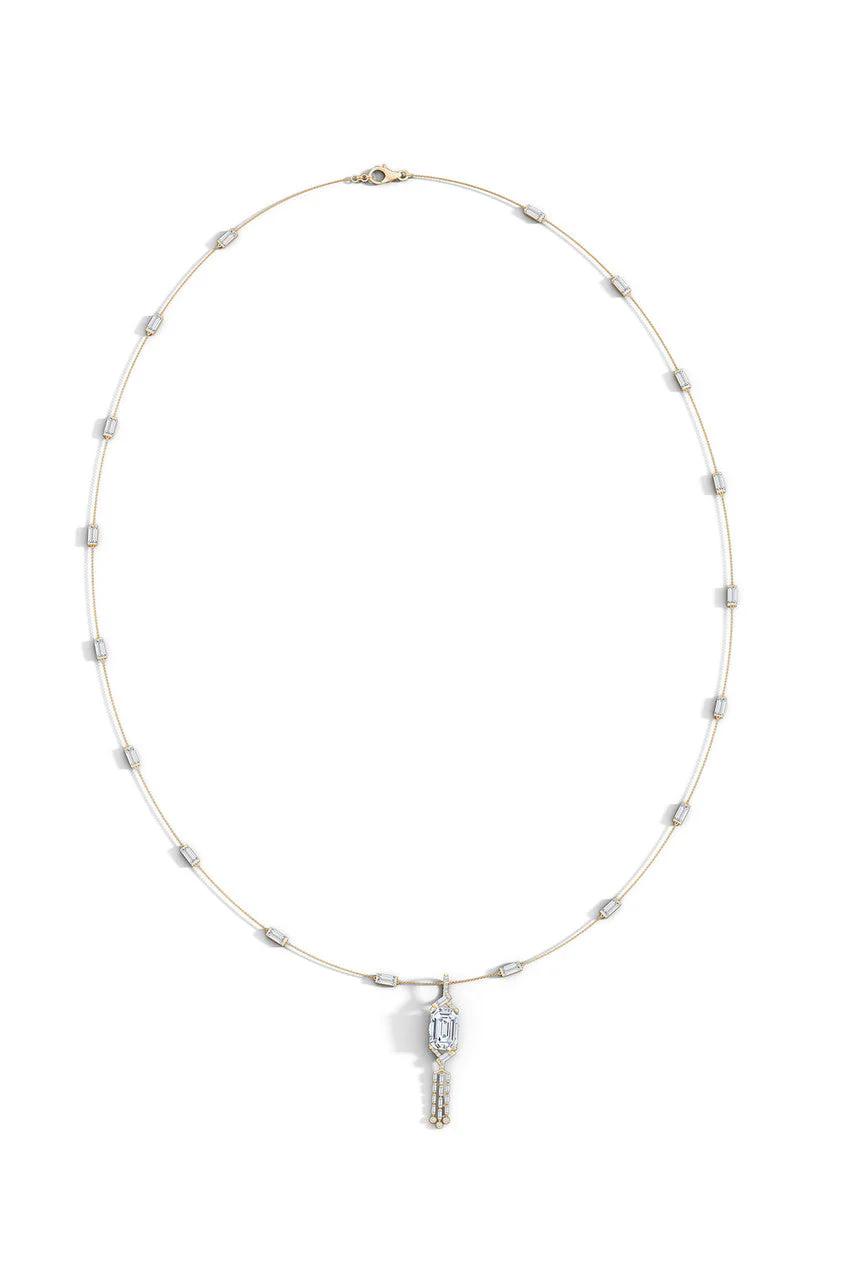 Orient Express Lab-Grown 14K Gold Baguette & Diamond Detachable Tassel Pendant Chain Necklace - Image 2