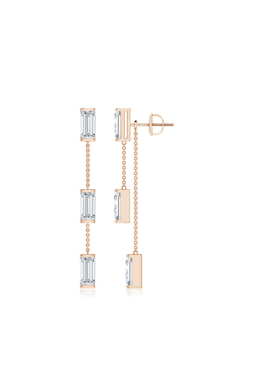 Orient Express Lab-Grown 14K Gold Baguette & Diamond Front-Back Chain Earrings - Image 2