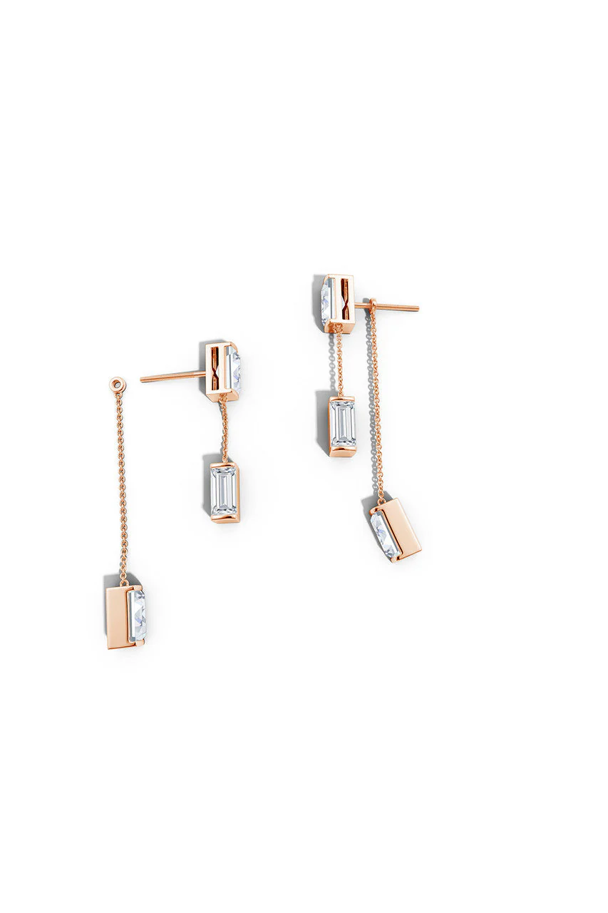 Orient Express Lab-Grown 14K Gold Baguette & Diamond Front-Back Chain Earrings - Image 3