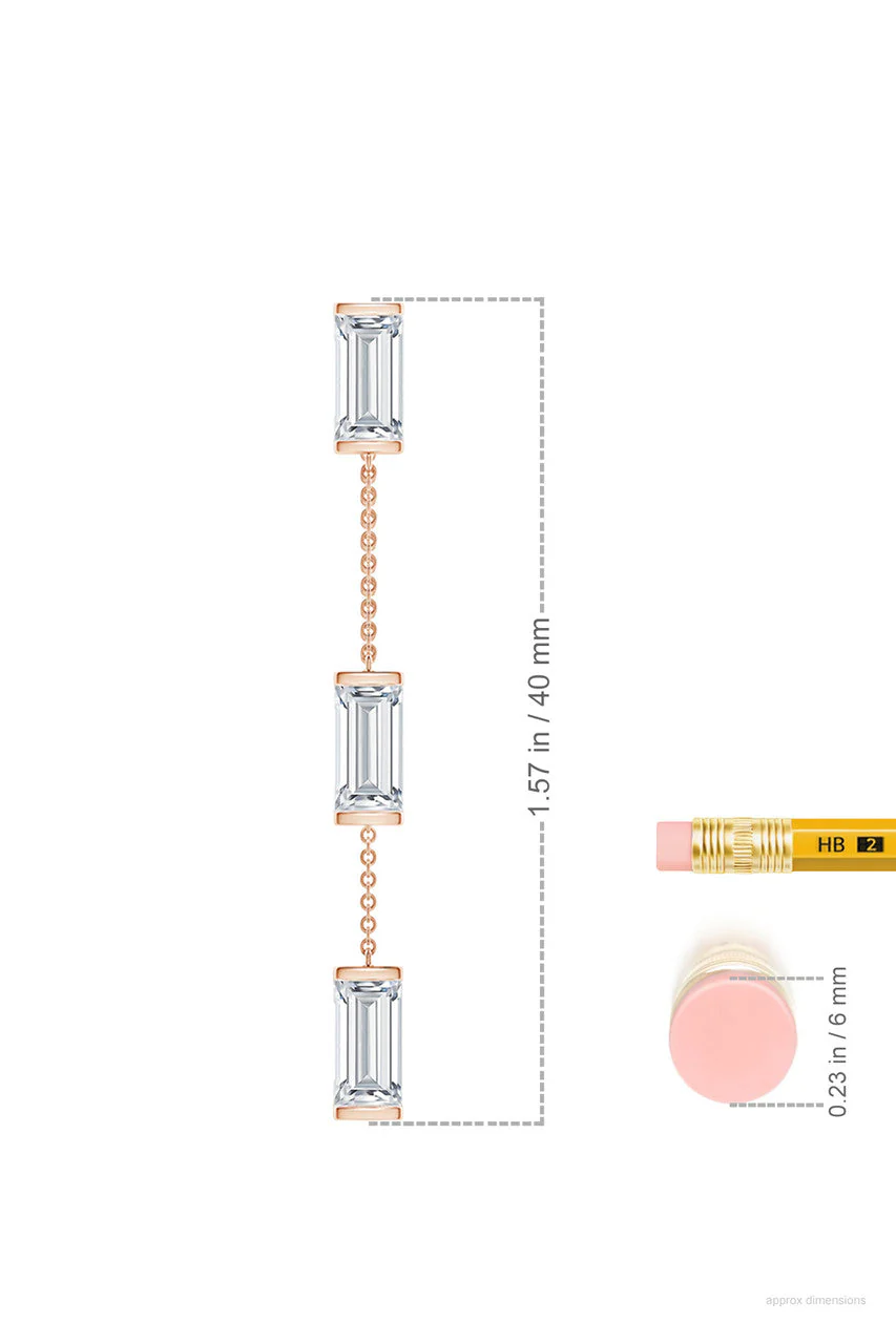 Orient Express Lab-Grown 14K Gold Baguette & Diamond Front-Back Chain Earrings - Image 4