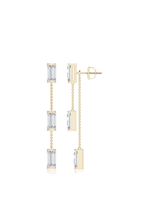 Orient Express Lab-Grown 14K Gold Baguette & Diamond Front-Back Chain Earrings - Image 2