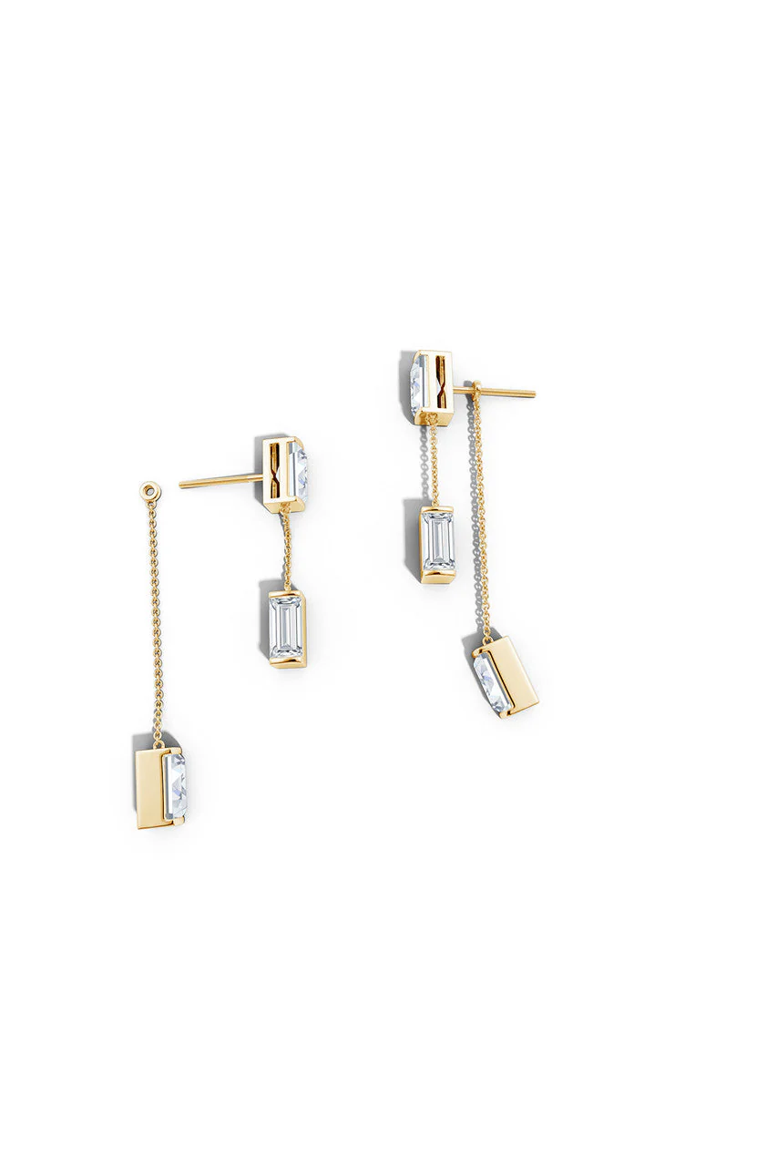 Orient Express Lab-Grown 14K Gold Baguette & Diamond Front-Back Chain Earrings - Image 3