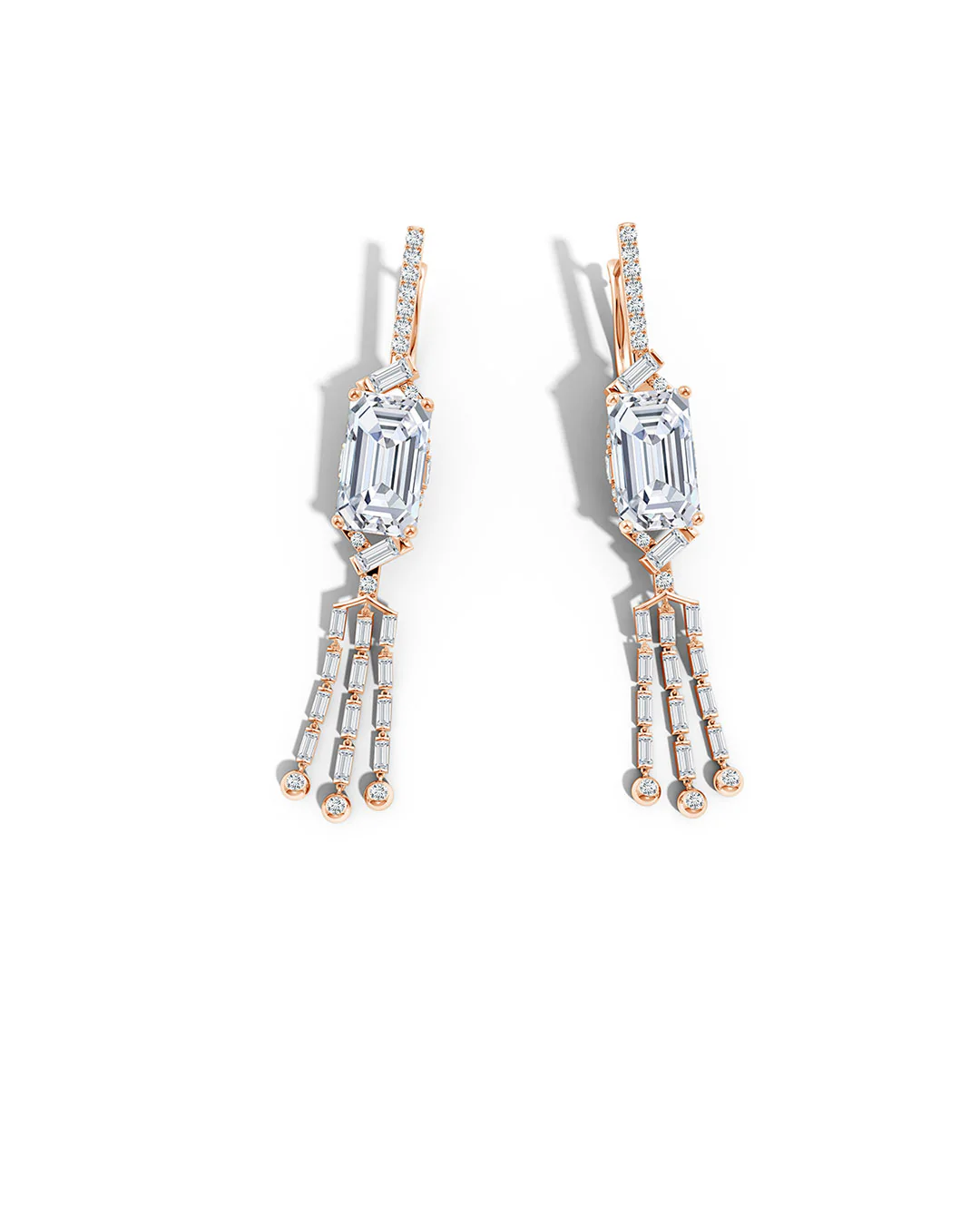 Orient Express Lab-Grown 14K Gold Emerald Cut & Baguette Diamond Tassel Drop Earrings
