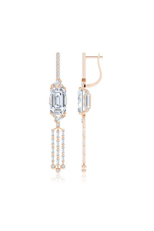 Orient Express Lab-Grown 14K Gold Emerald Cut & Baguette Diamond Tassel Drop Earrings - Image 2