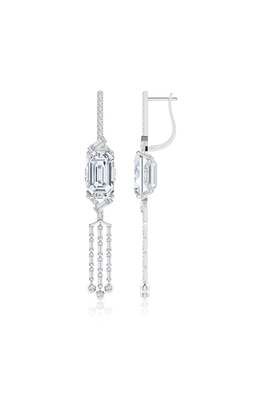 Orient Express Lab-Grown 14K Gold Emerald Cut & Baguette Diamond Tassel Drop Earrings