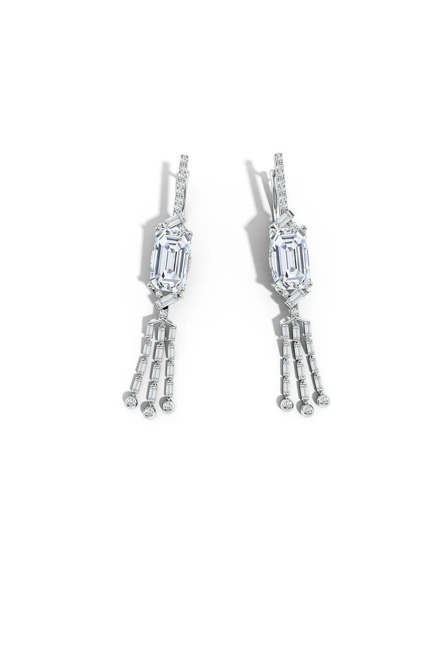 Orient Express Lab-Grown 14K Gold Emerald Cut & Baguette Diamond Tassel Drop Earrings - Image 2
