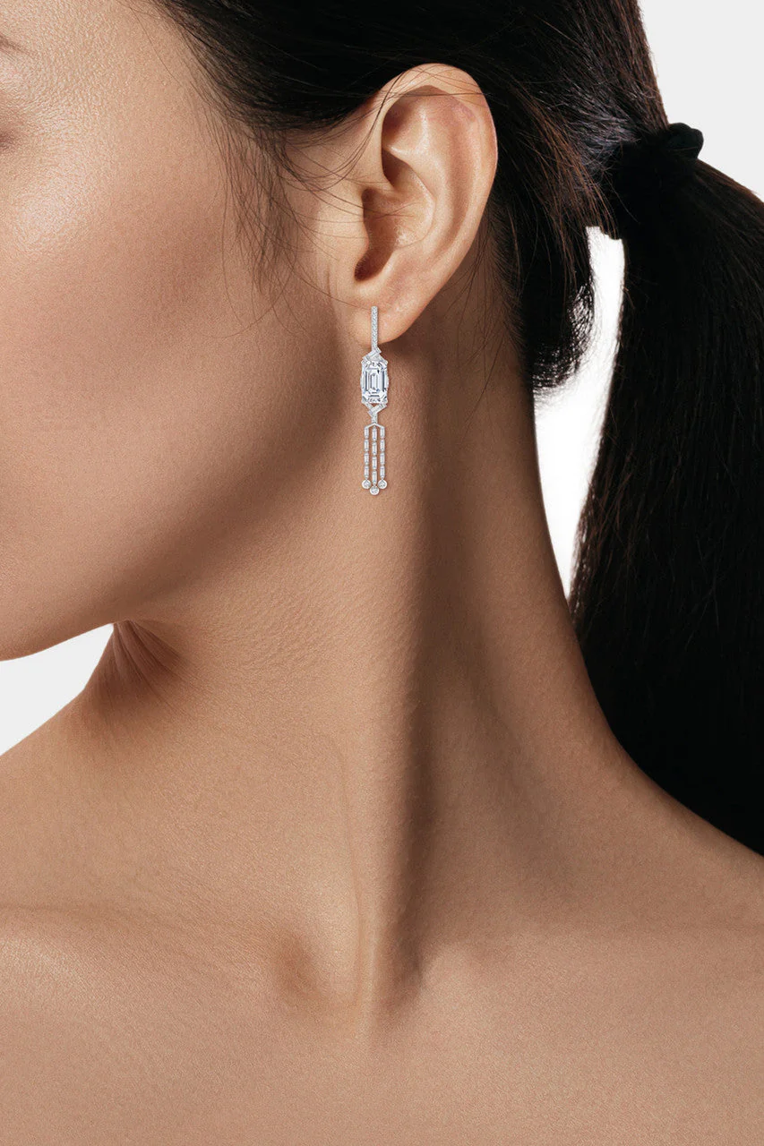 Orient Express Lab-Grown 14K Gold Emerald Cut & Baguette Diamond Tassel Drop Earrings - Image 3