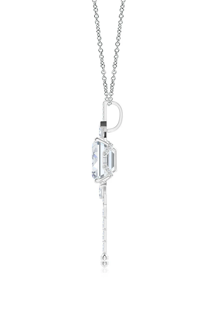 Orient Express Lab-Grown 14K Gold Emerald Cut & Baguette Diamond Tassel Drop Pendant Necklace - Image 3