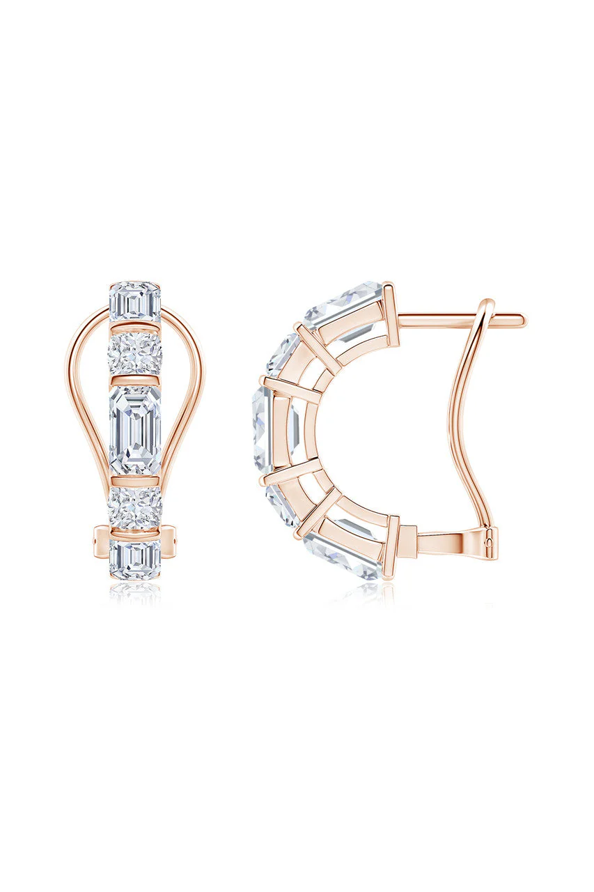 Orient Express Lab-Grown 14K Gold Emerald Cut & Cushion Diamond Half Hoop Earrings - Image 2