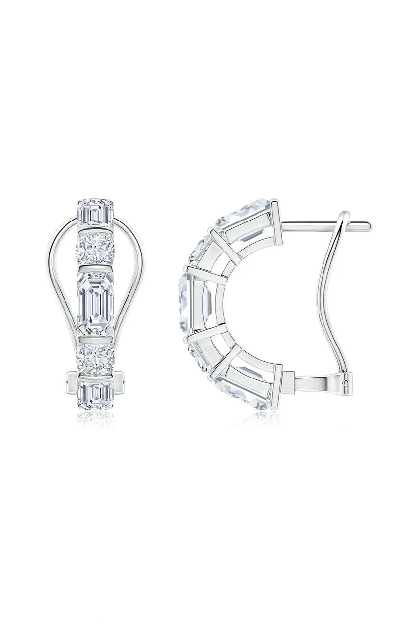 Orient Express Lab-Grown 14K Gold Emerald Cut & Cushion Diamond Half Hoop Earrings - Image 2