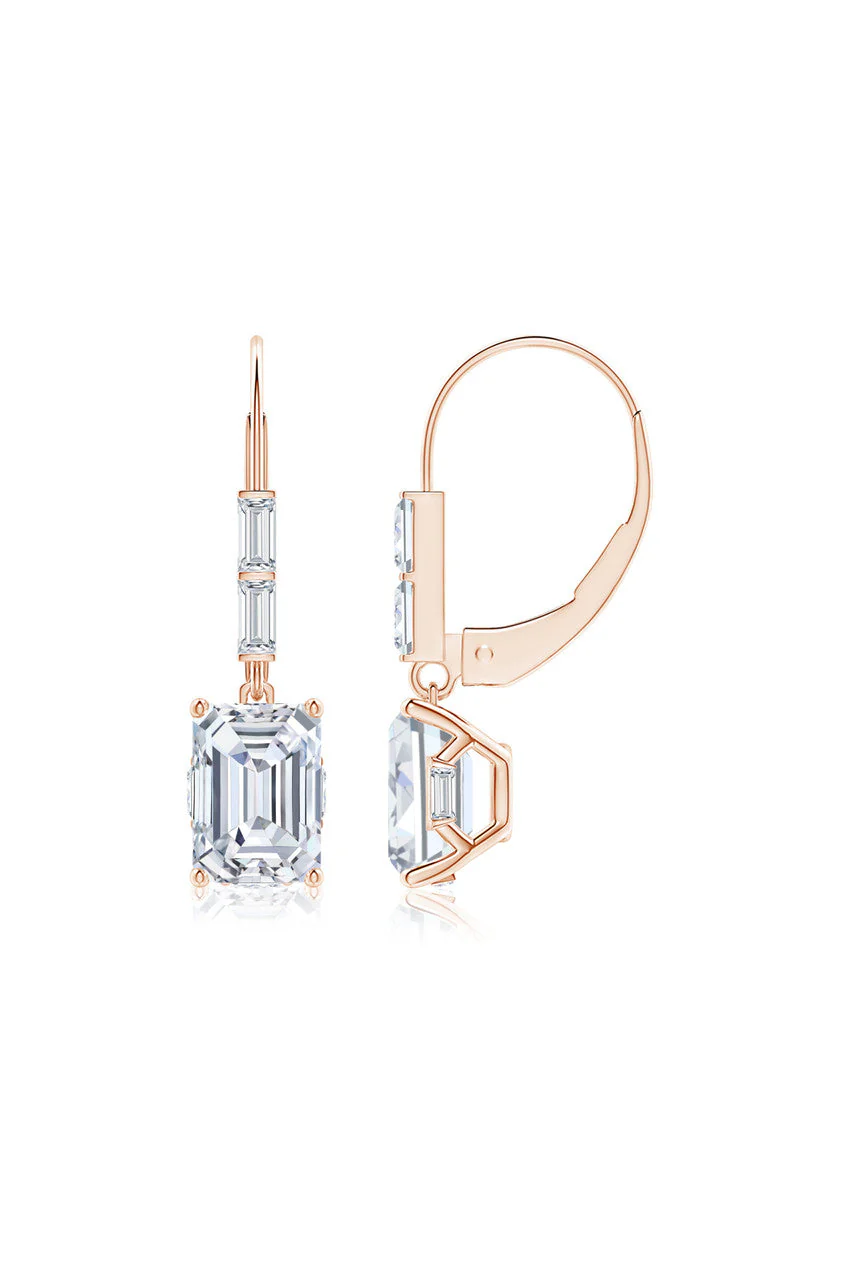 Orient Express Lab-Grown 14K Gold & Emerald Cut Diamond Earrings - Image 2