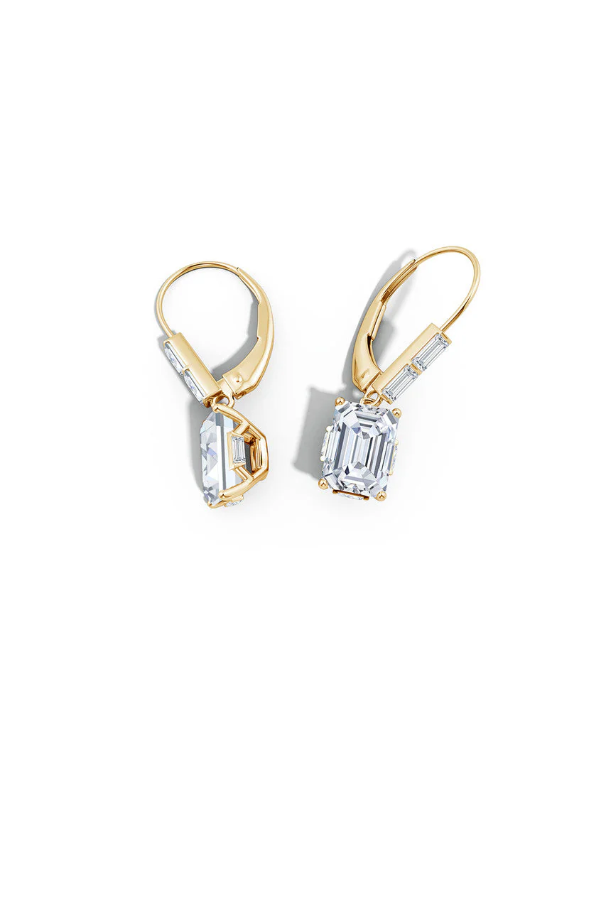 Orient Express Lab-Grown 14K Gold & Emerald Cut Diamond Earrings