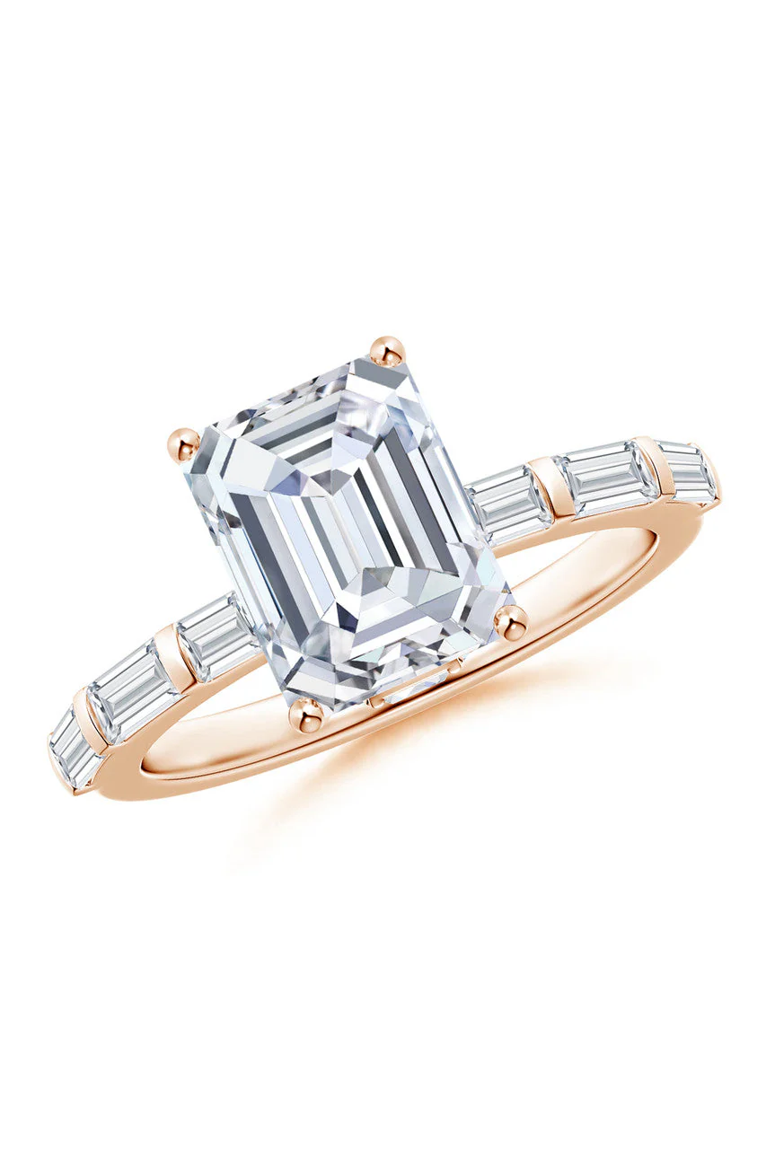Orient Express Lab-Grown 14K Gold & Emerald Cut Diamond Solitaire Ring - Image 2