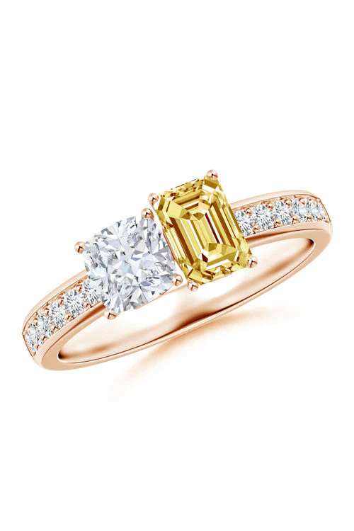 Orient Express Lab-Grown 14K Gold with White & Yellow Diamond Two Stone Ring - Image 2