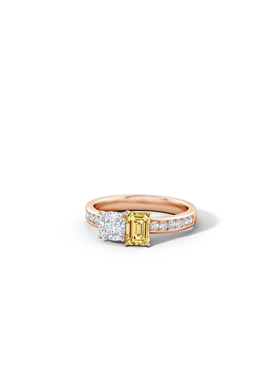 Orient Express Lab-Grown 14K Gold with White & Yellow Diamond Two Stone Ring - Image 4